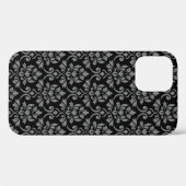 Feuille Damask Pattern Grey op Black Case-Mate iPhone Case (Achterkant (horizontaal))