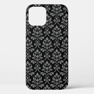 Feuille Damask Pattern Grey op Black Case-Mate iPhone Case