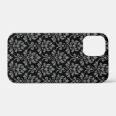 Feuille Damask Pattern Grey op Black Case-Mate iPhone Case (Achterkant (horizontaal))