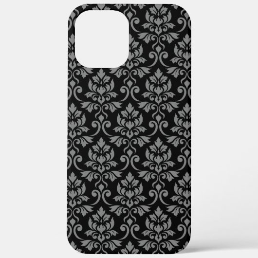 Feuille Damask Pattern Grey op Black Case-Mate iPhone Case (Achterkant)