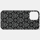 Feuille Damask Pattern Grey op Black Case-Mate iPhone Case (Achterkant (horizontaal))