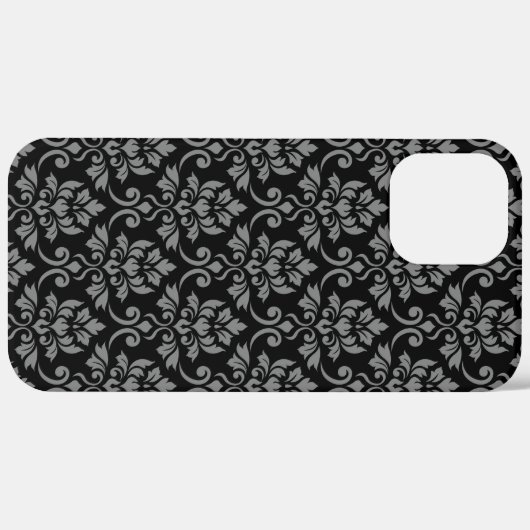 Feuille Damask Pattern Grey op Black Case-Mate iPhone Case (Achterkant / Rechts)