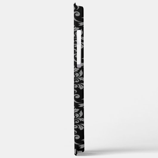 Feuille Damask Pattern Grey op Black Case-Mate iPhone Case (Achterkant / Links)