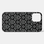 Feuille Damask Pattern Grey op Black Case-Mate iPhone Case (Achterkant (horizontaal))