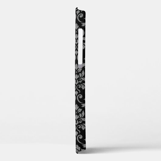 Feuille Damask Pattern Grey op Black Case-Mate iPhone Case (Achterkant / Links)