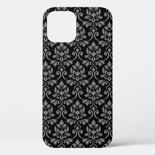 Feuille Damask Pattern Grey op Black Case-Mate iPhone Case