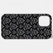 Feuille Damask Pattern Grey op Black iPhone Hoesje (Achterkant horizontaal)