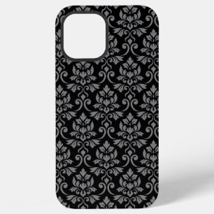 Feuille Damask Pattern Grey op Black iPhone 12 Pro Max Hoesje