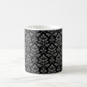 Feuille Damask Pattern Grey op Black Magische Mok (Center)