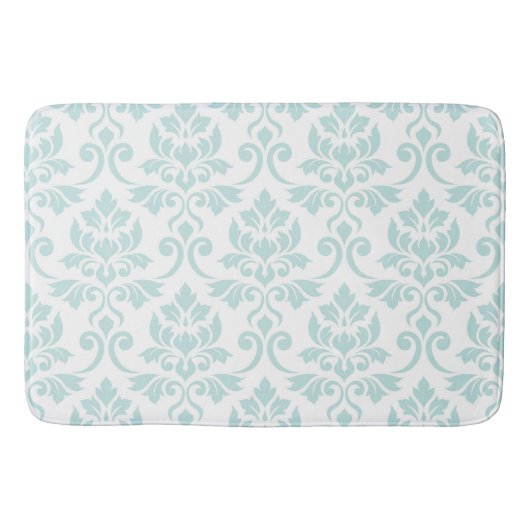 Feuille Damask Pattern Light Blauwgroen op White Badmat (Voorkant)