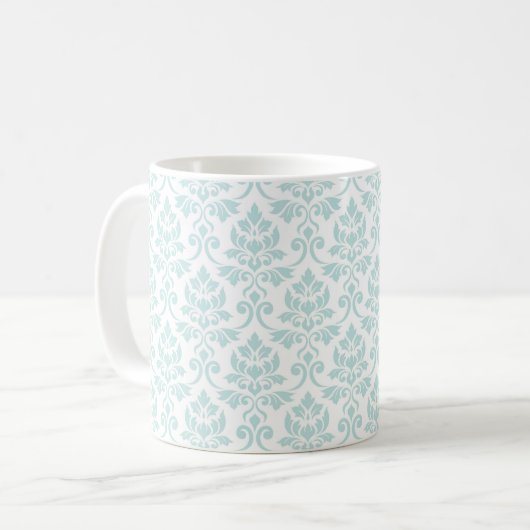 Feuille Damask Pattern Light Blauwgroen op White Koffiemok (Voorkant links)