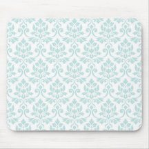 Feuille Damask Pattern Light Blauwgroen op White