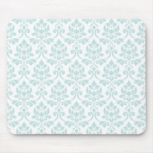 Feuille Damask Pattern Light Blauwgroen op White Muismat (Voorkant)
