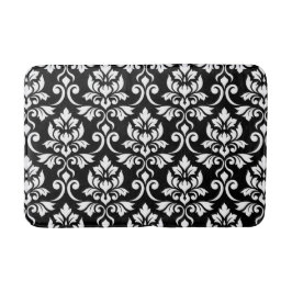 Feuille Damask Pattern White op Black Badmat