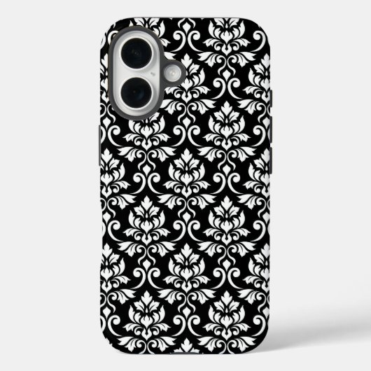 Feuille Damask Pattern White op Black Case-Mate iPhone Case (Achterkant)