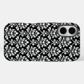 Feuille Damask Pattern White op Black Case-Mate iPhone Case (Achterkant (horizontaal))