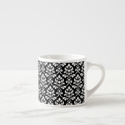 Feuille Damask Pattern White op Black Espresso Kop (Rechts)