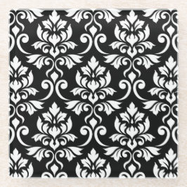Feuille Damask Pattern White op Black Glazen Onderzetter