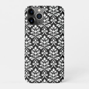 Feuille Damask Pattern White op Black iPhone 11Pro Hoesje