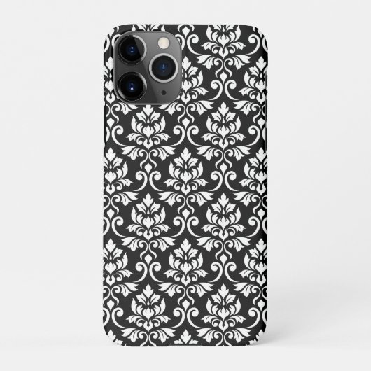 Feuille Damask Pattern White op Black iPhone Hoesje (Achterkant)