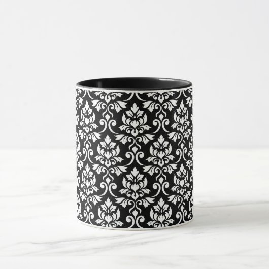 Feuille Damask Pattern White op Black Mok (Midden)