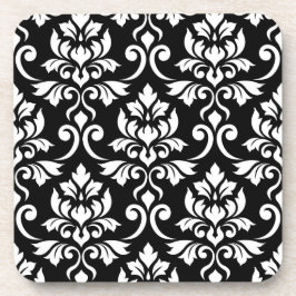 Feuille Damask Pattern White op Black Onderzetter