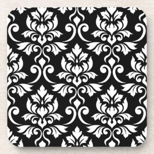 Feuille Damask Pattern White op Black Onderzetter