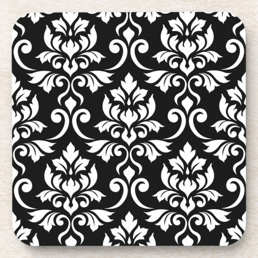 Feuille Damask Pattern White op Black Onderzetter (Voorkant)