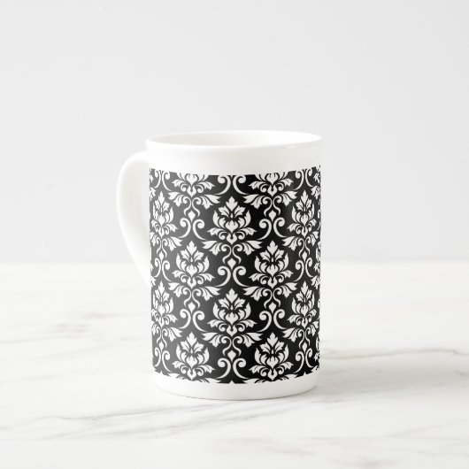 Feuille Damask Pattern White op Black Porselein Kop (Links)