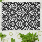 Feuille Damask Pattern White op Black Theedoek (Gevouwen)