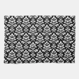 Feuille Damask Pattern White op Black Theedoek