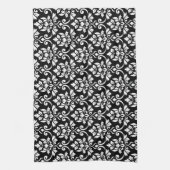 Feuille Damask Pattern White op Black Theedoek (Verticaal)