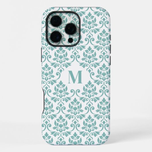 Feuille Damask Teal Patroon (Op Maat) iPhone Hoesje (Achterkant)