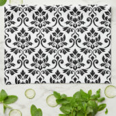 Feuille Damask (v) Patroon Zwart op Wit Theedoek (Gevouwen)