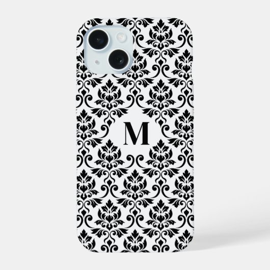 Feuille Damask Zwart Patroon (Aangepast) iPhone 15 Case (Achterkant)
