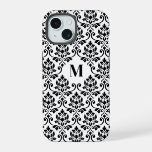 Feuille Damask Zwart Patroon (Aangepast) iPhone 15 Case