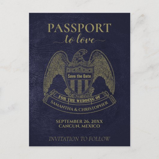 Feun Passport Destination Wedding Save the Date Briefkaart (Voorkant)
