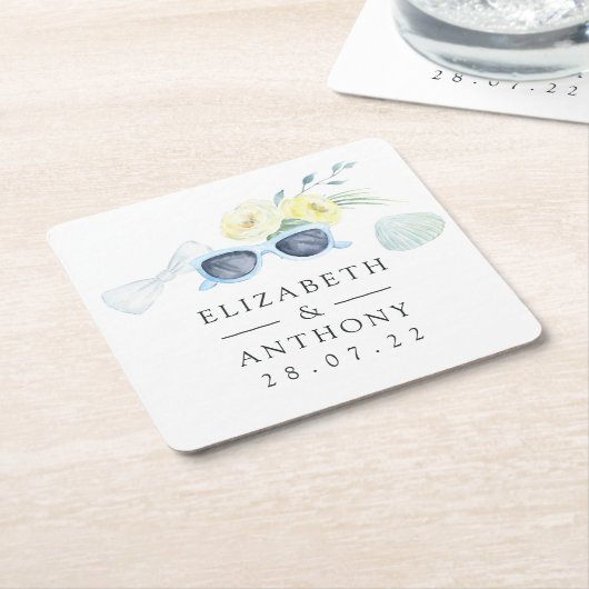 Feun Waterverf Summer Beach Wedding Kartonnen Onderzetters (Schuin)