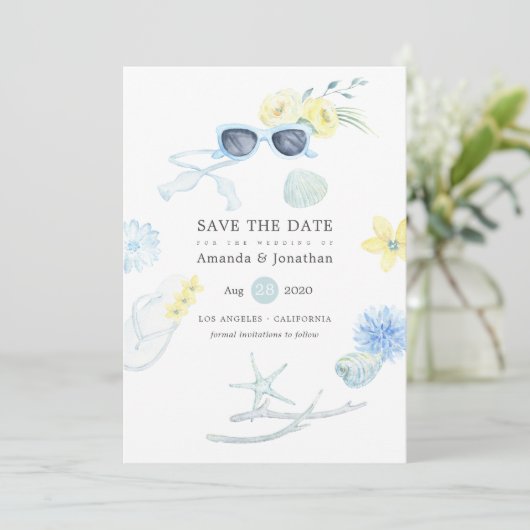 Feun Waterverf Summer Beach Wedding Save The Date (Staand voorkant)