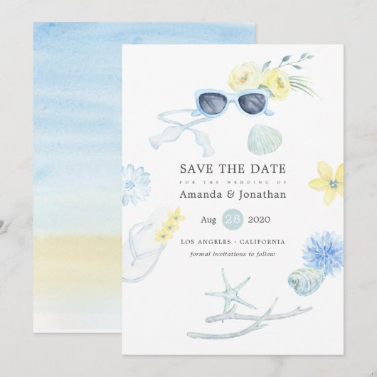 Feun Waterverf Summer Beach Wedding Save The Date (Voorkant / Achterkant)