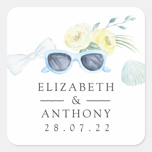 Feun Waterverf Summer Beach Wedding Vierkante Sticker (Voorkant)