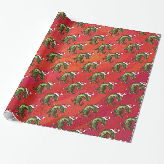 Fextive TRex Dino Pattern on Red Cadeaupapier (Uitgerold)