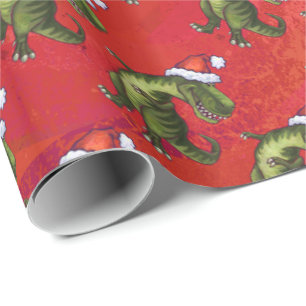 Fextive TRex Dino Pattern on Red Cadeaupapier