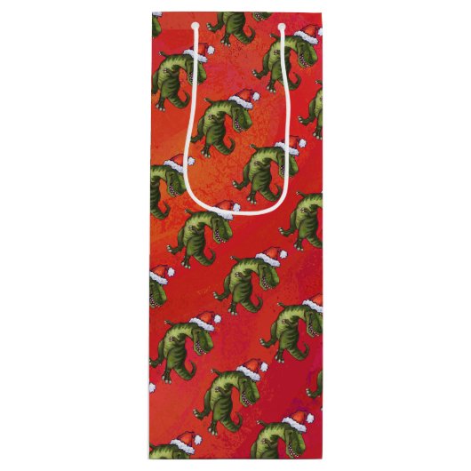 Fextive TRex Dino Pattern on Red Wijn Cadeautas (Voorkant)