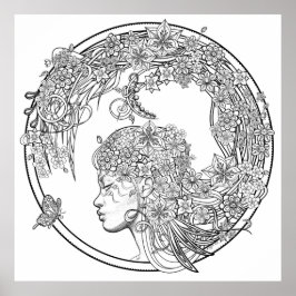 Fey Flower: GROTE DIY Coloring by Sonja A.S. Poster