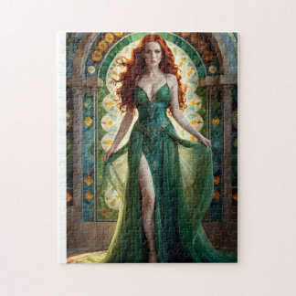 Fey vrouw met vloeiend rood haar en groene ogen Dr Legpuzzel