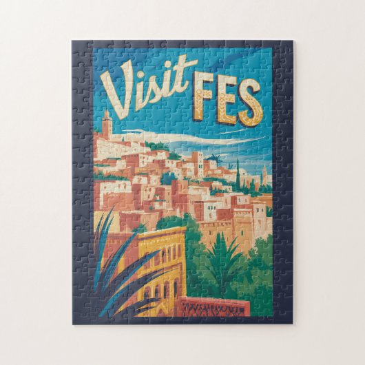 Fez Marokko Afrika Illustratie Reis Kunst Vintage Legpuzzel (Verticaal)