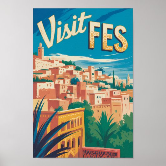 Fez Marokko Afrika Illustratie Reis Kunst Vintage Poster (Voorkant)
