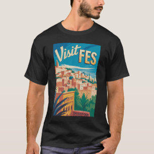 Fez Marokko Afrika Illustratie Reis Kunst Vintage T-shirt
