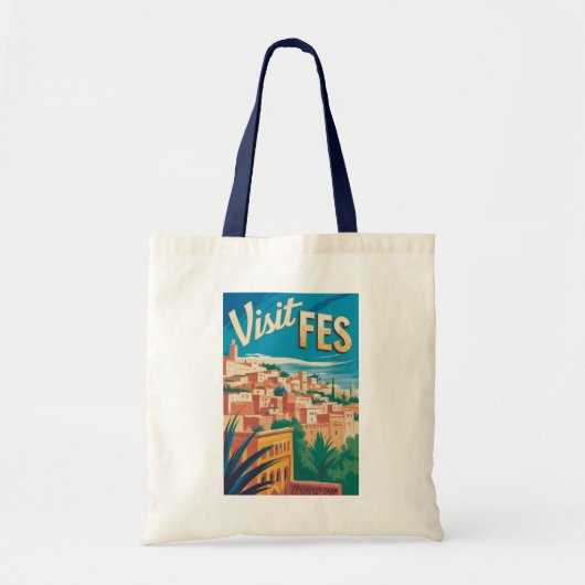 Fez Marokko Afrika Illustratie Reis Kunst Vintage Tote Bag (Voorkant)